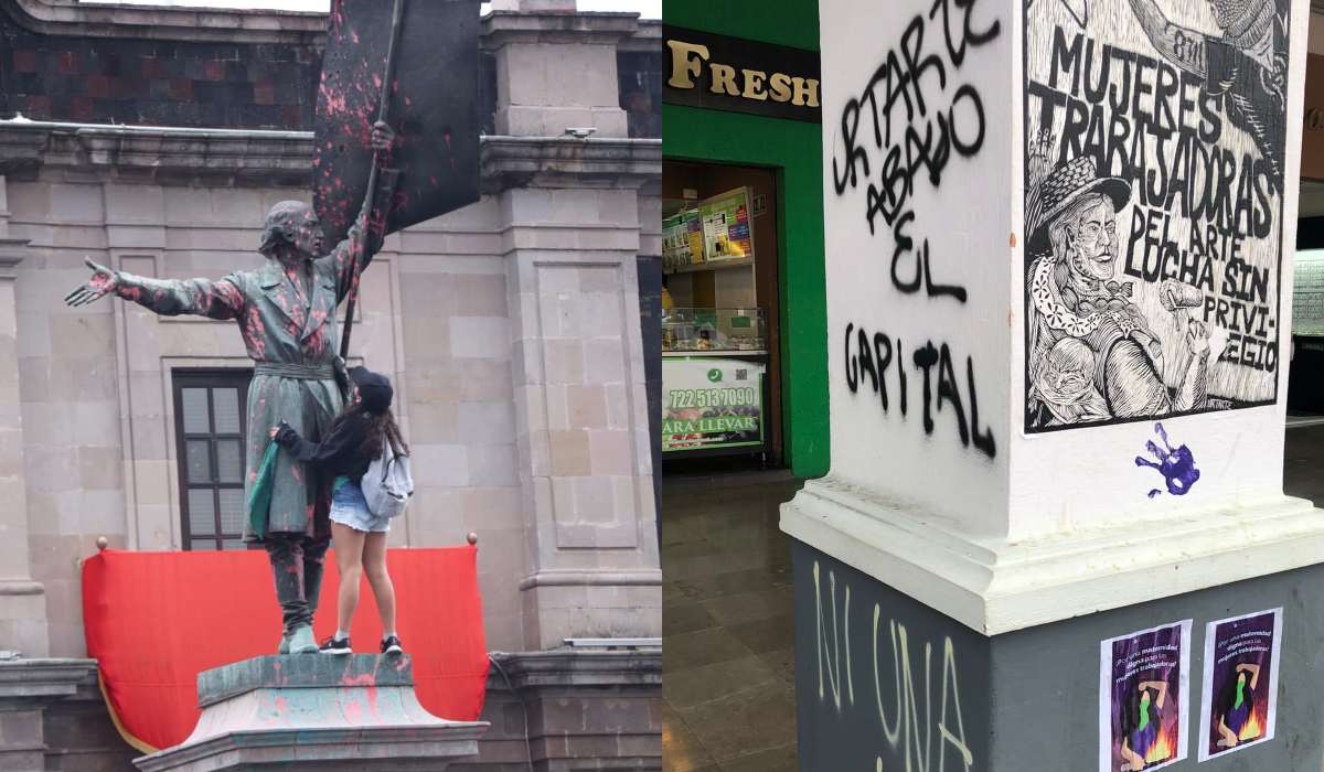 Noticias Toluca- Edificios sufren vandalismo por la movilización feminista del #28S 