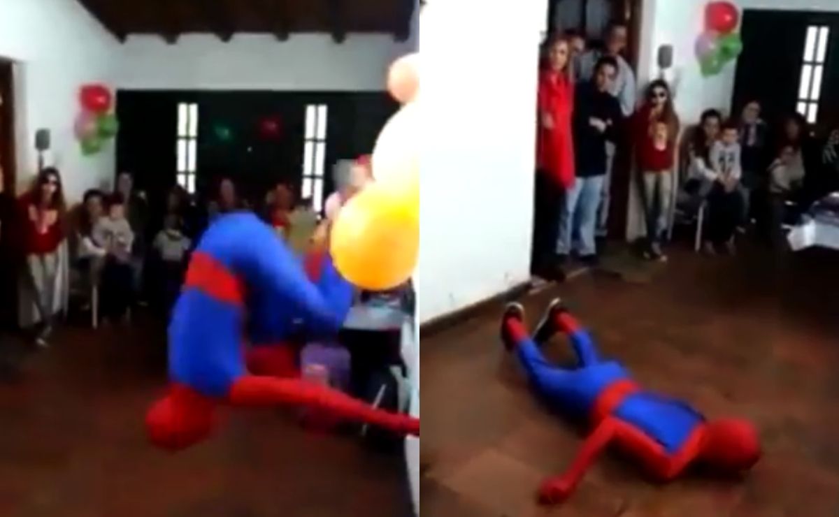 Spiderman termina inconsciente en fiesta infantil y video se hace virale