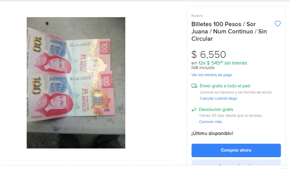 Este es el billete de $100 pesos que se vende en más de $6 mil pesos 