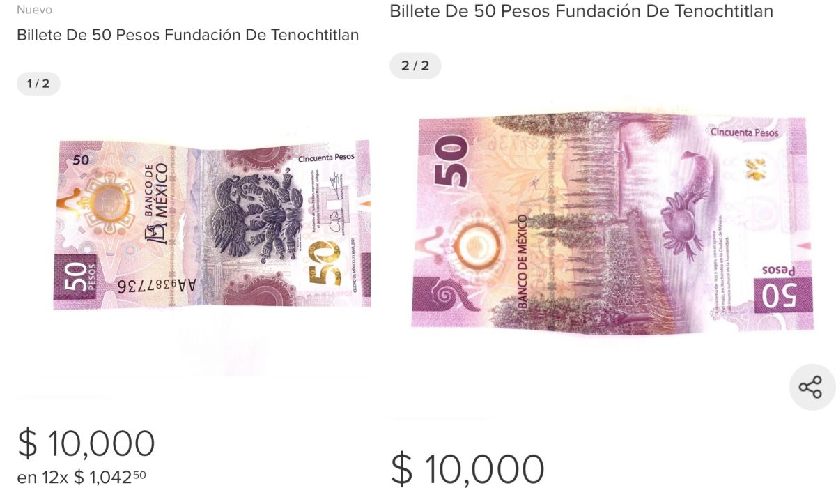 Este es el billete de $50 pesos que se vende hasta en $10 mil pesos en internet 