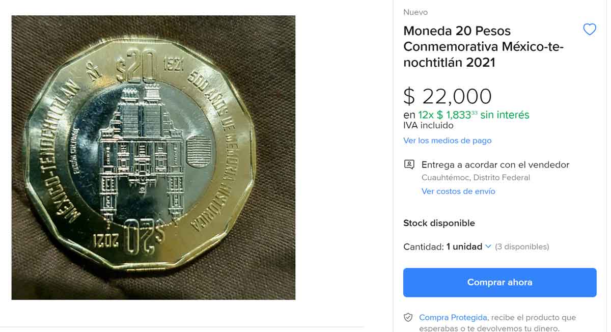 monedas conmemorativas mexicanas vendidas en mercado libre arriba de los 100 mil pesos