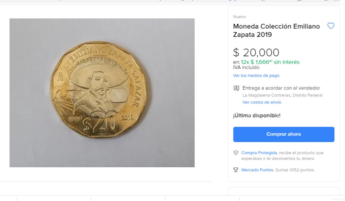 Moneda de Emiliano Zapata se vende hasta en $20 mil pesos