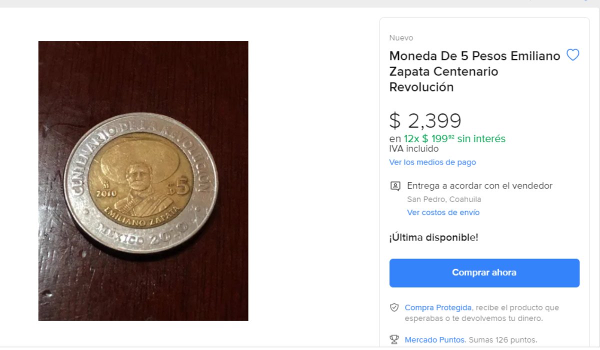 Conoce la moneda conmemorativa de $5 pesos que se vende en hasta en $2,400 pesos