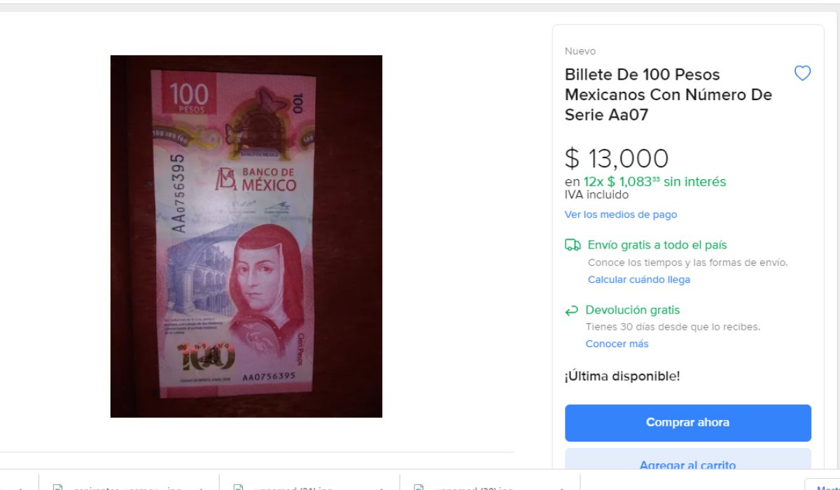 Billete de $100 pesos de Sor Juana se vende hasta en $13 mil pesos 