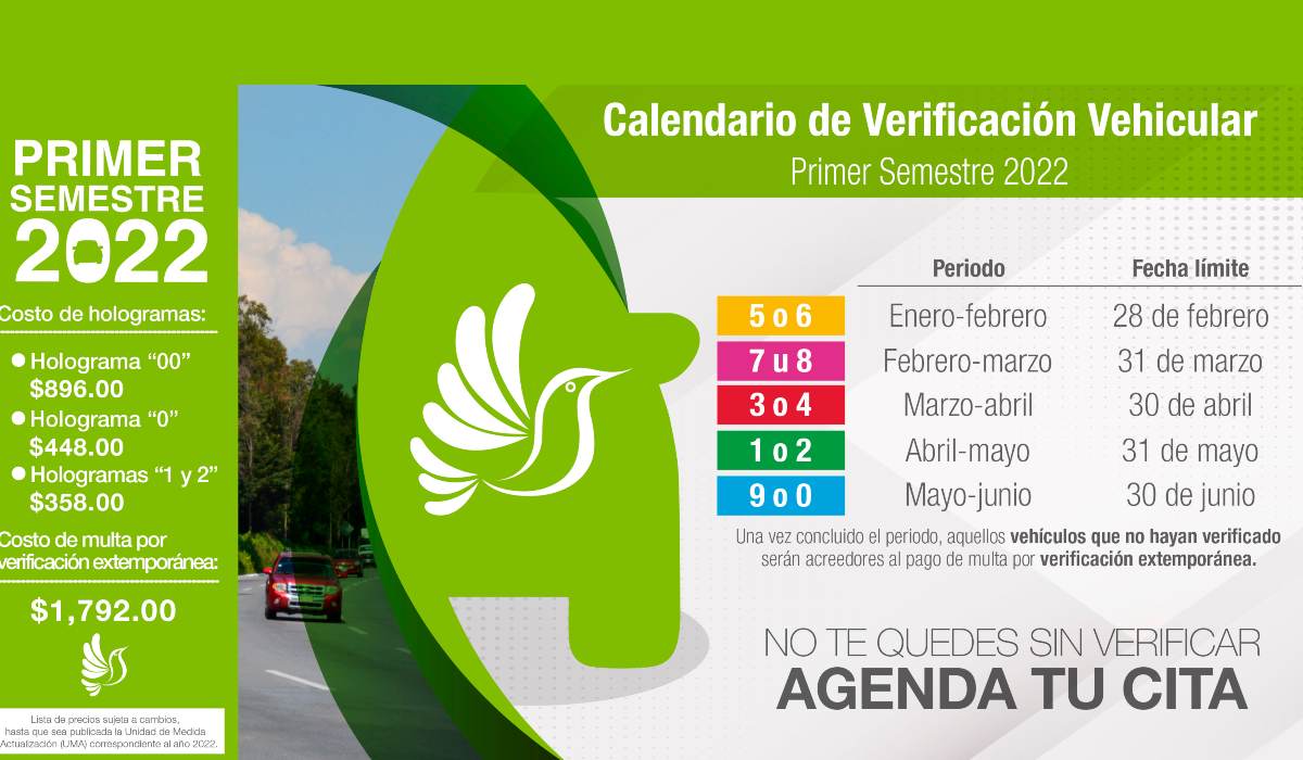 Calendario de verificación vehicular EdoMéx primer semestre 2022 disponible en PDF
