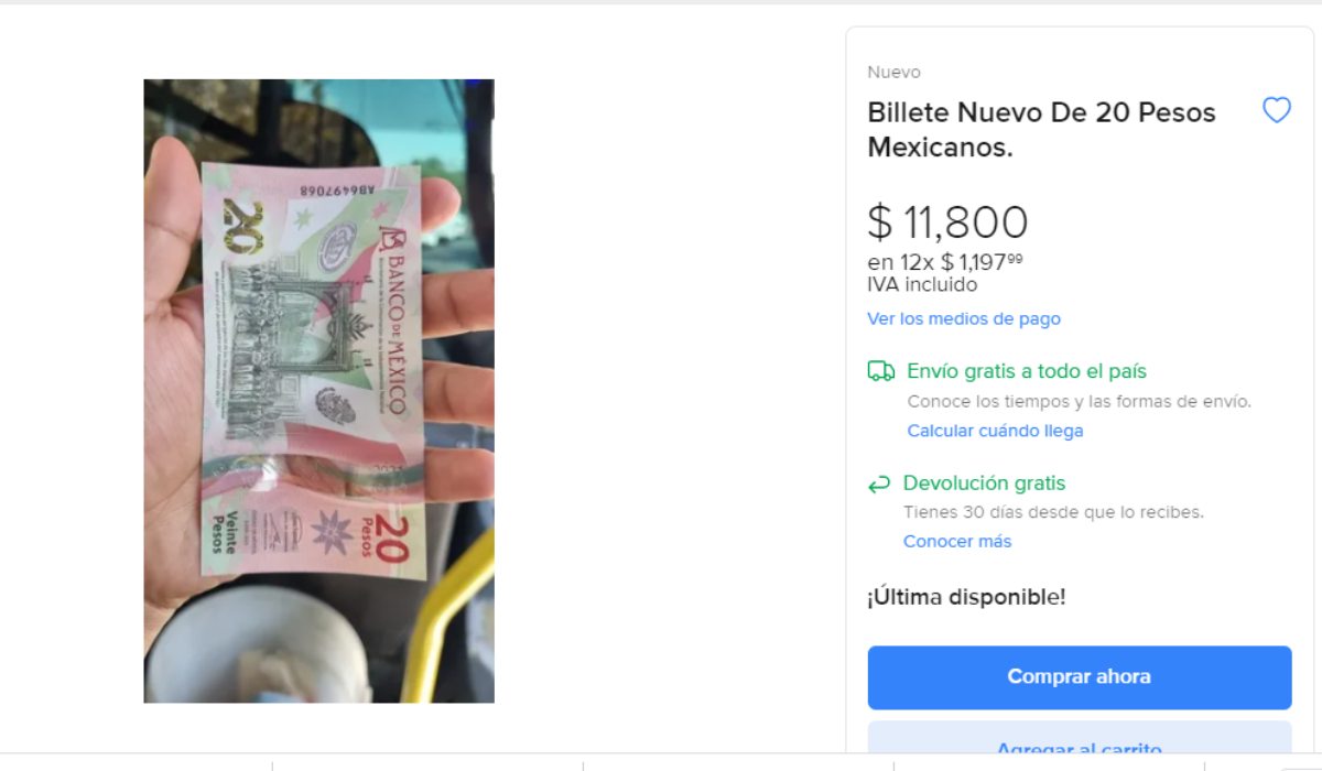 Venden nuevo billete de veinte pesos hasta en $12 mil, ¿Vale tanto?