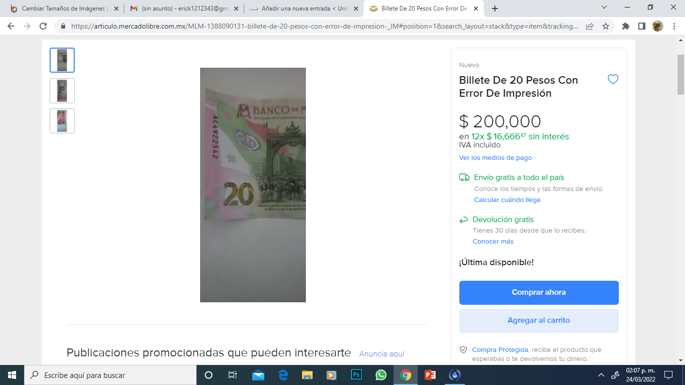 Billete de $20 pesos se vende hasta en $200 mil por error de impresión 