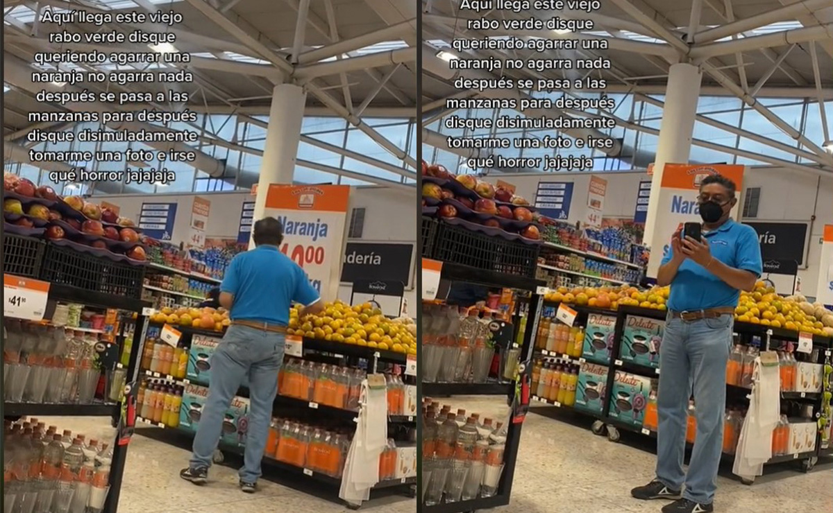 Señor finge comprar fruta para tomar fotos a una mujer