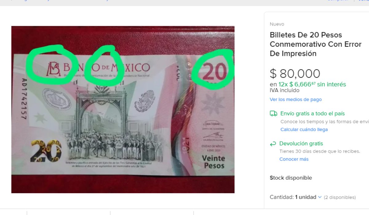 Este es el billete con error, se vende en $80 mil pesos, ¿Lo tienes?