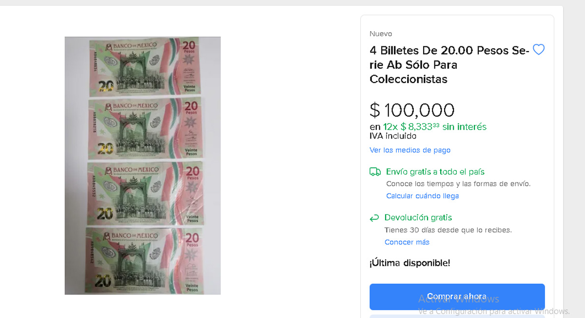 Piden hasta 100 mil pesos por el billete de 20 pesos luego de anunciarse su salida de circulación