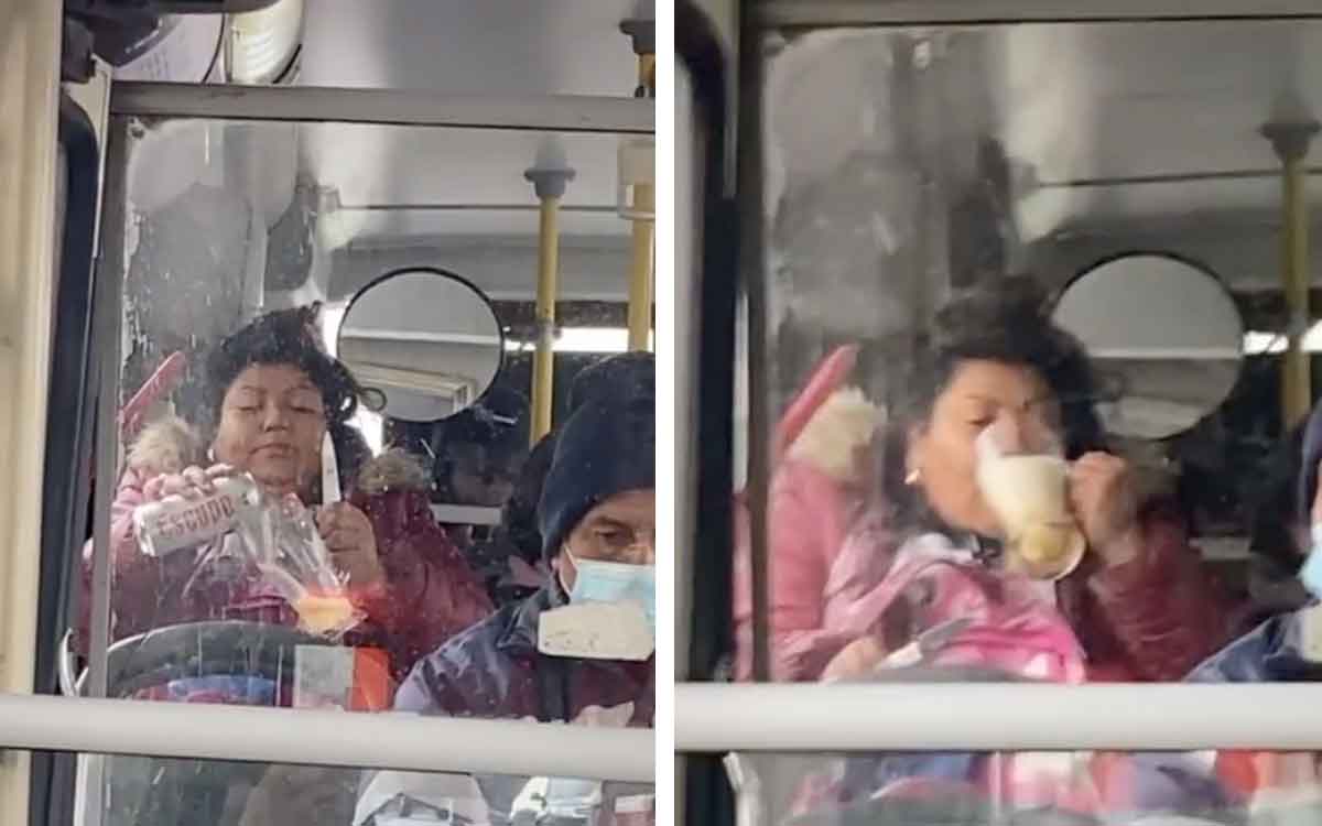 Viral: Con limoncito y todo, captaron a una señora preparándose una michelada en el camión