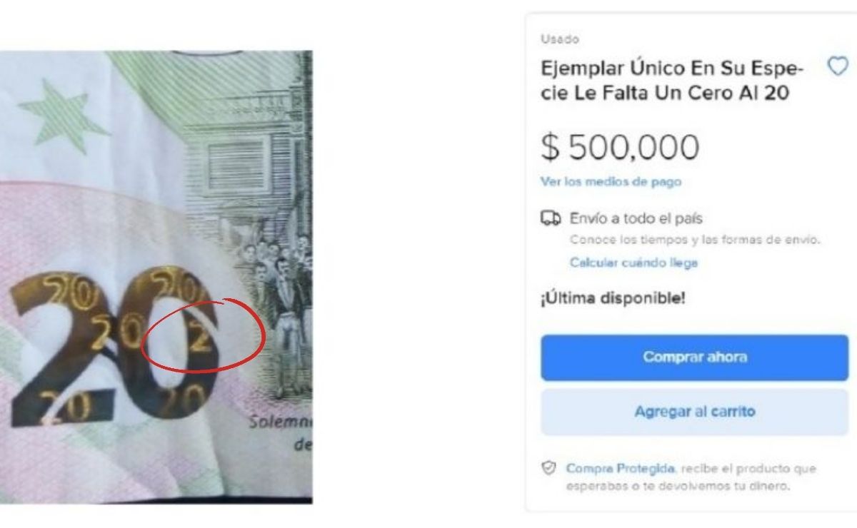 Error de bllete de 20 pesos que lo hacevaler 500 mil pesos en Mercado Libre