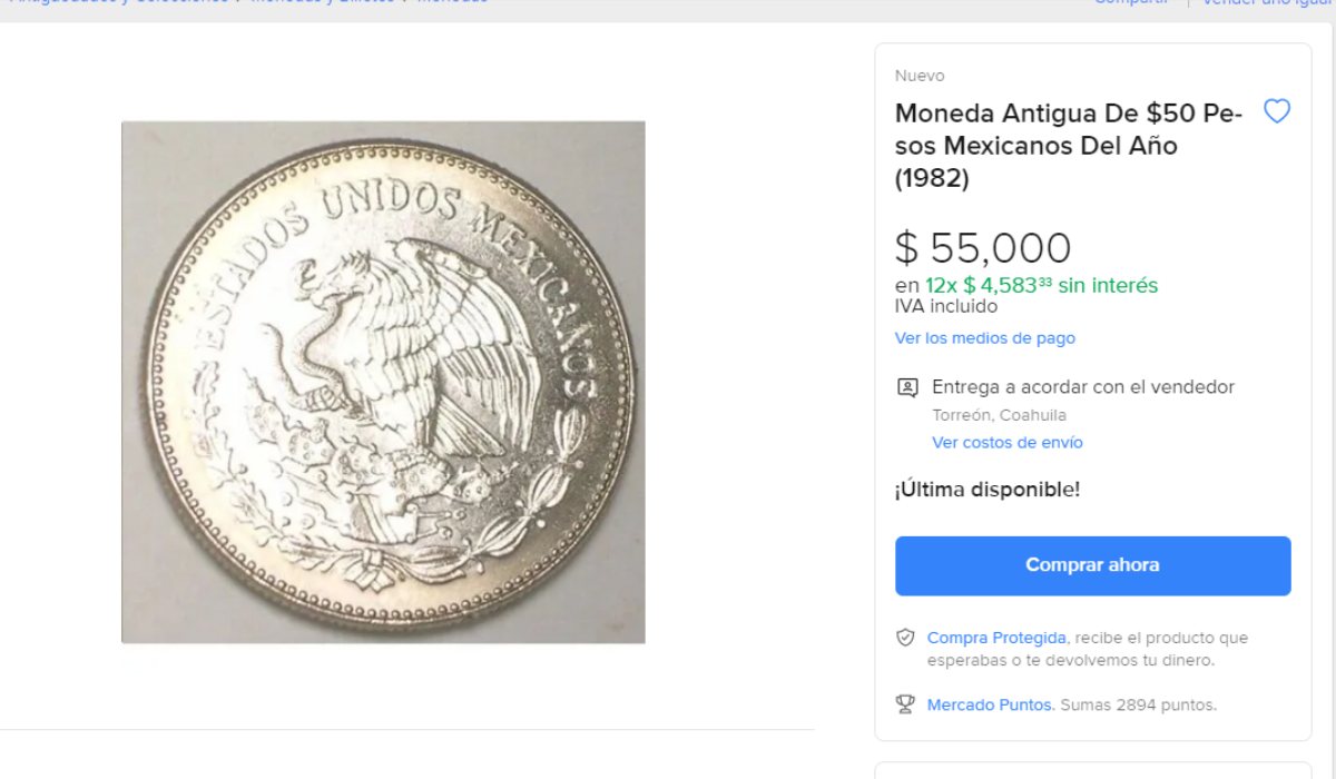 ¿Cuál es la moneda antigua que se vende en $55 mil pesos?