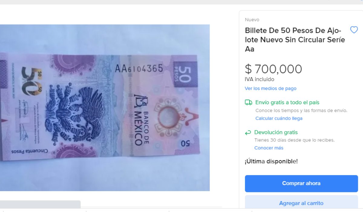 Pagan $700 mil a la persona que tenga este billete de $50 del ajolote