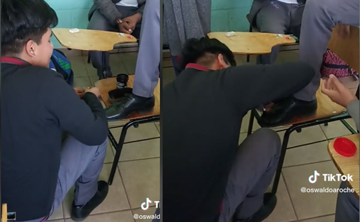 Estudiante bolea zapatos en su salón de clases y se vuelve viral