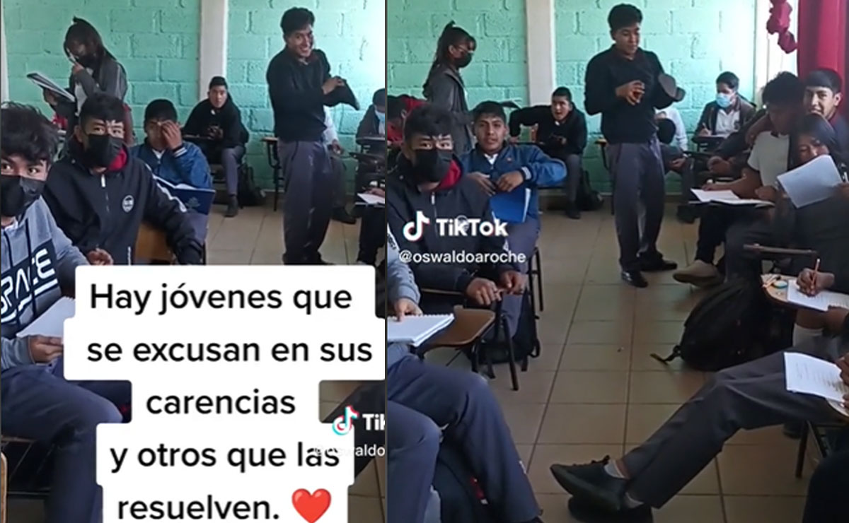 Joven boleando zapatos en su salón de clases se vuelve viral