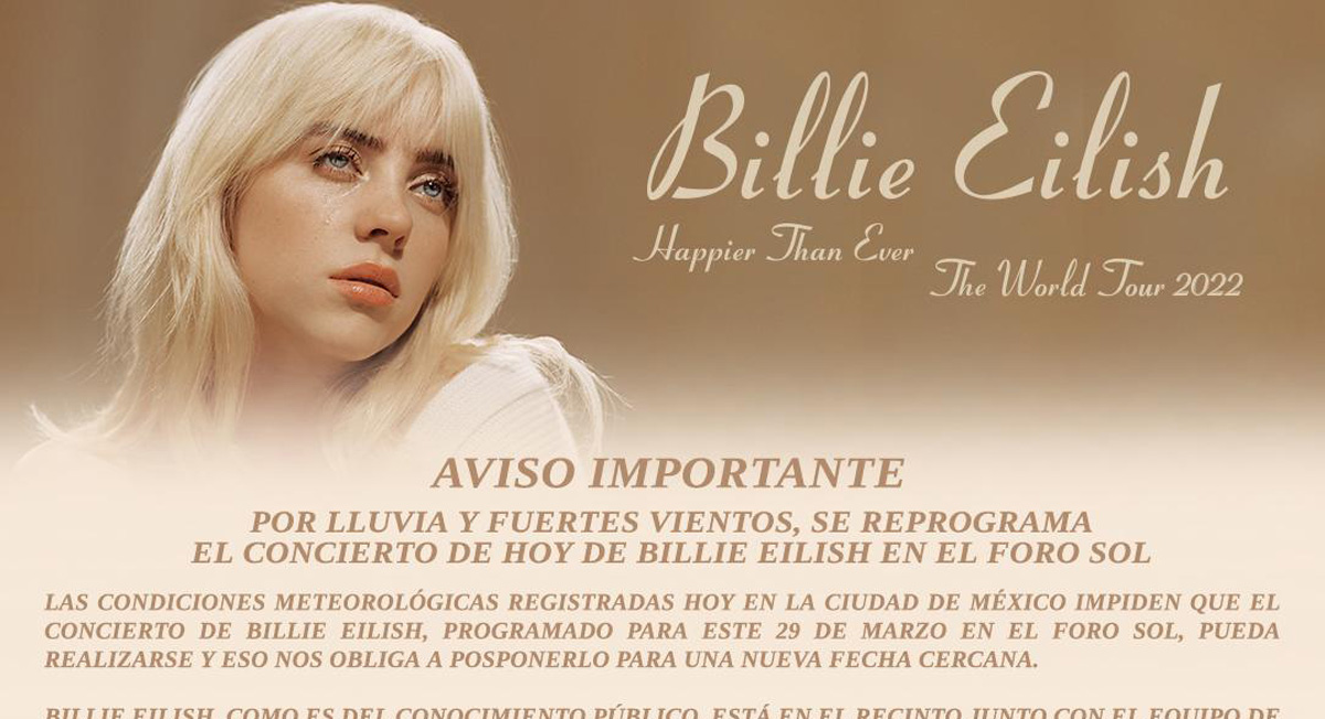 Billie Eilish CDMX: Se reprograma concierto por lluvias y habrá reembolsos