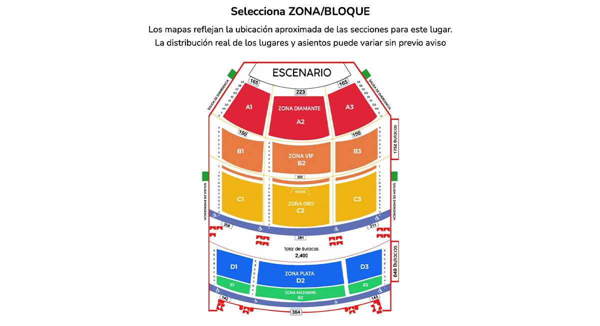 Mapa del Teatro Morelos para el concierto de Conjunto Primavera en Toluca