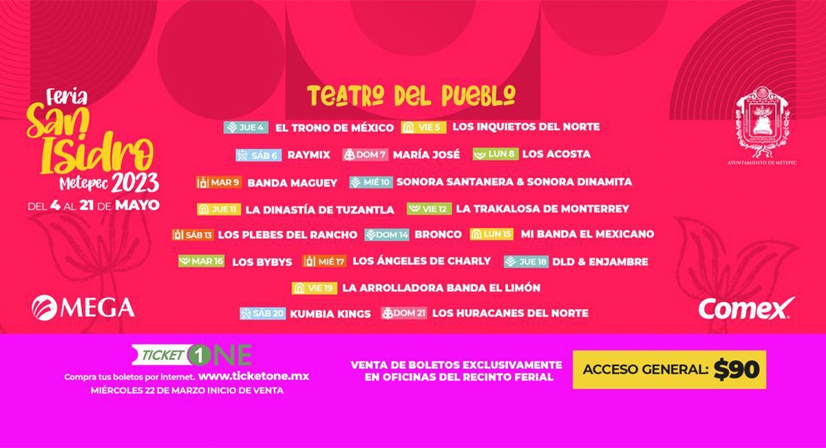 Cartelera oficial de la Feria de San Isidro Metepec 2023