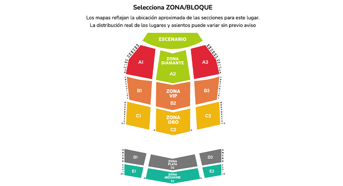 Mapa oficial del Teatro Morelos para el concierto de Jesse & Joy en Toluca
