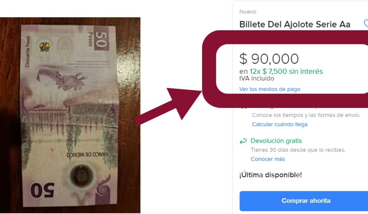 Billete del ajolote se vende en $90 mil pesos este 2023 por este extraño detalle