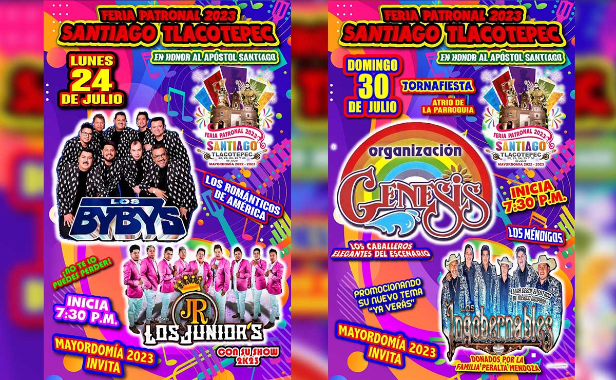 Cartel con grupos que se presentarán en feria de Santiago Tlacotepec