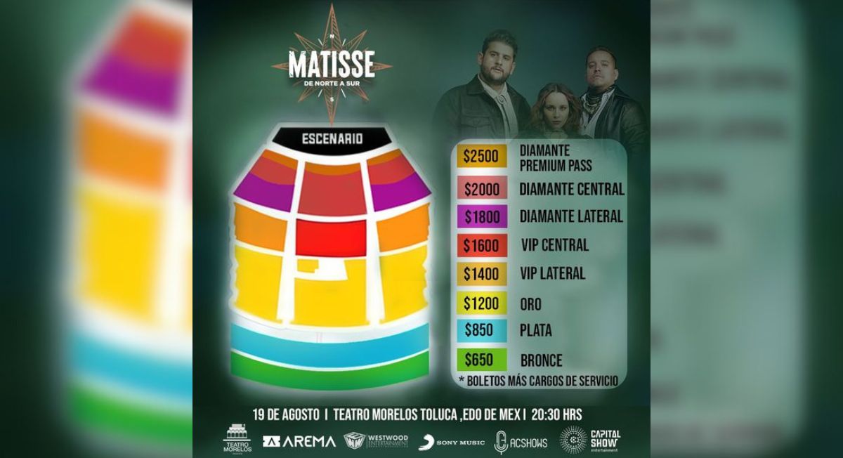 Mapa del Teatro Morelos para el concierto de Matisse