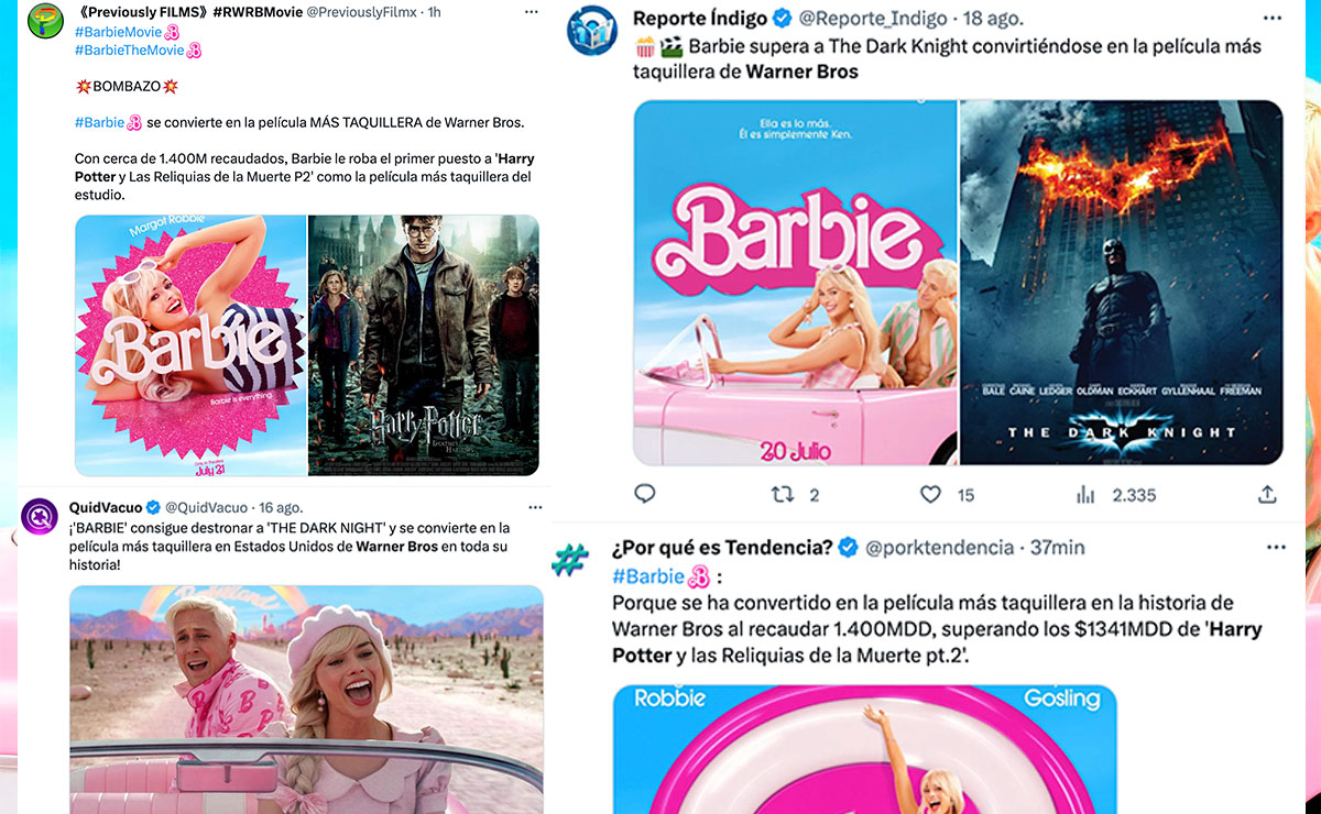 Publicaciones en X, antes Twitter del logro de Barbie