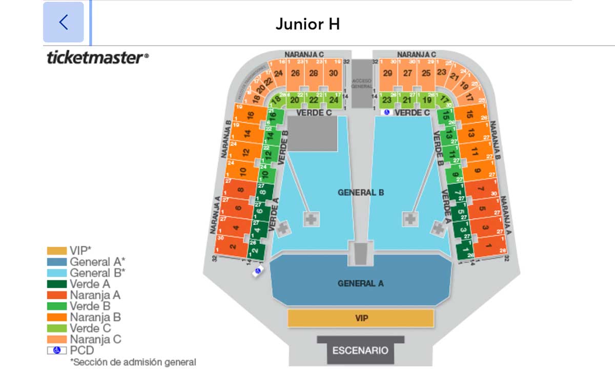 Mapa del Foro Sol para concierto de Junior H