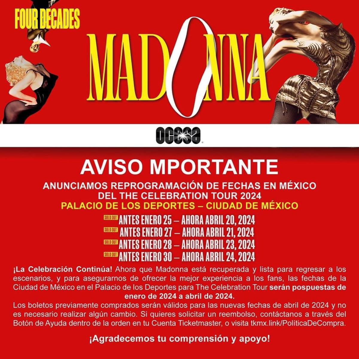 ¡Atención! Reprograman conciertos de Madonna en la CDMX 2024