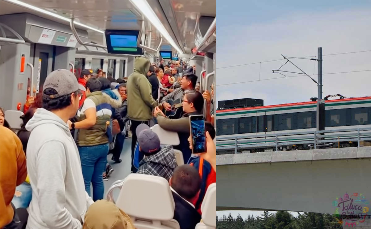 Tren, El Insurgente y personas cantando al interior del Tren cantando.