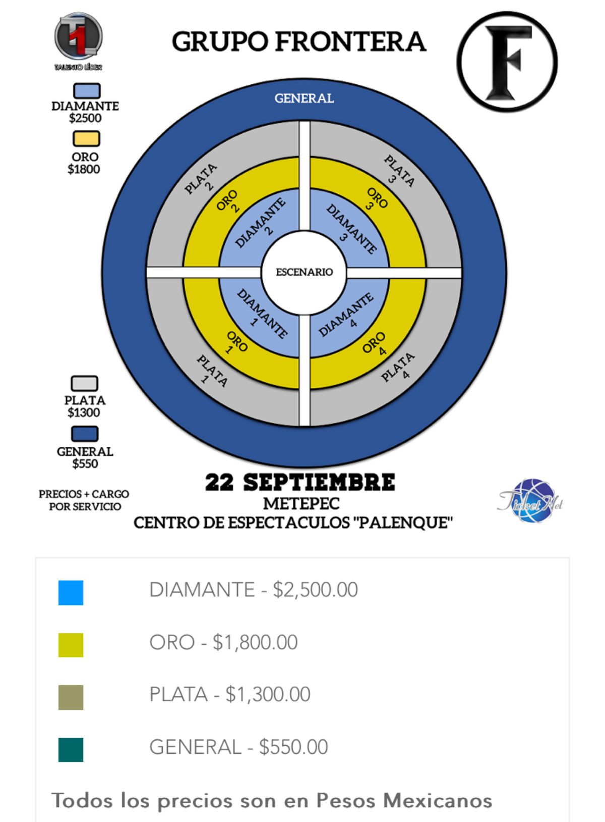 Precios y localidades Grupo frontera Metepec