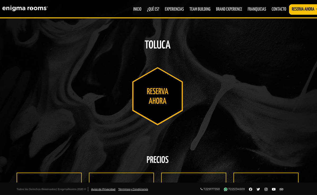 Sitio web de Enigma rooms, escape room de Metepec
