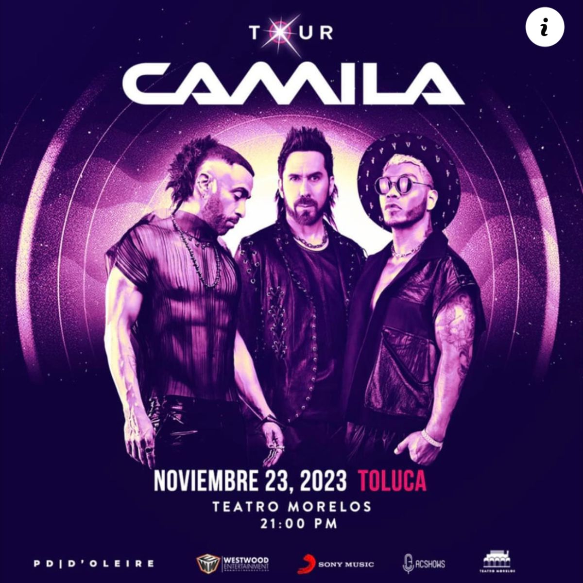 Lista de precios por zona para el evento de Camila en Toluca