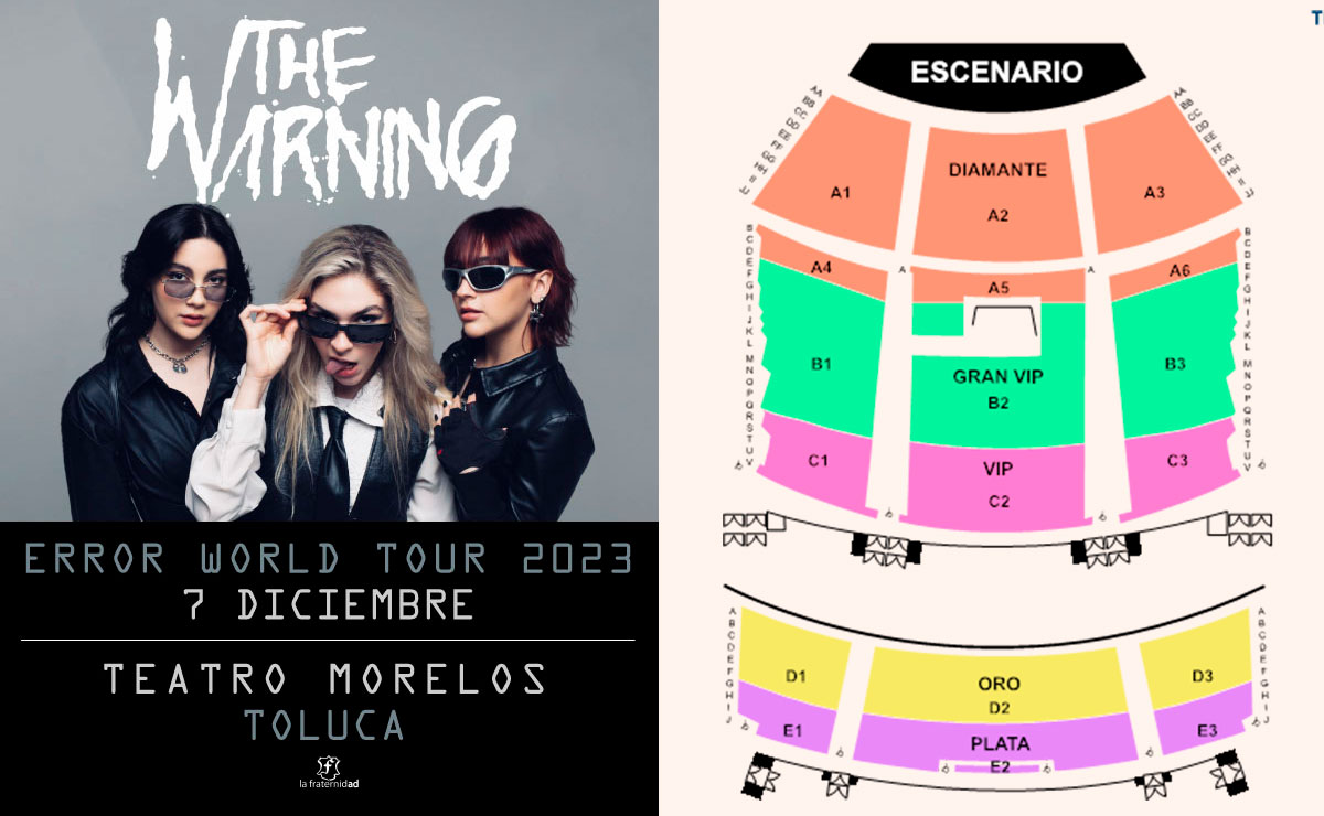 Cartel y mapa para concierto de The Warning en Toluca