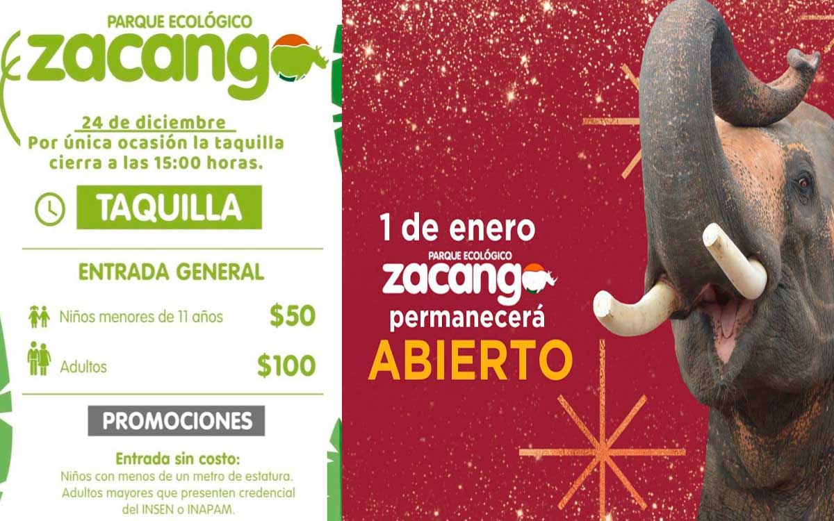 tarifas de zoológico de zacango en año nuevo 1 de enero 2024