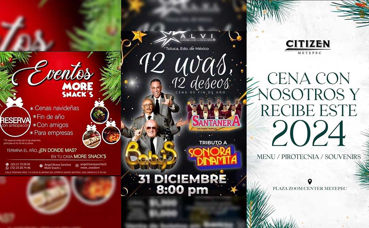 Carteles de cenas navideñas y de año nuevo en Toluca y Metepec