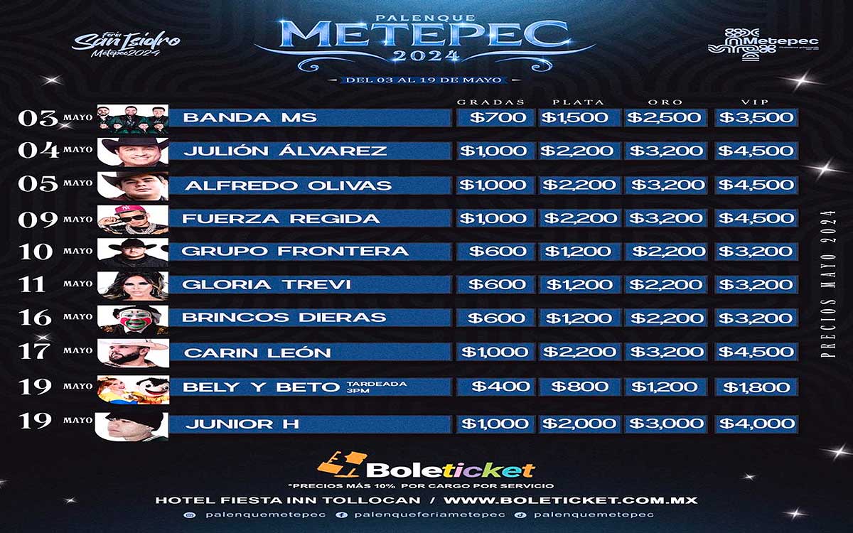 costos reales para el palenque feria metepec 2024 por concierto y artista